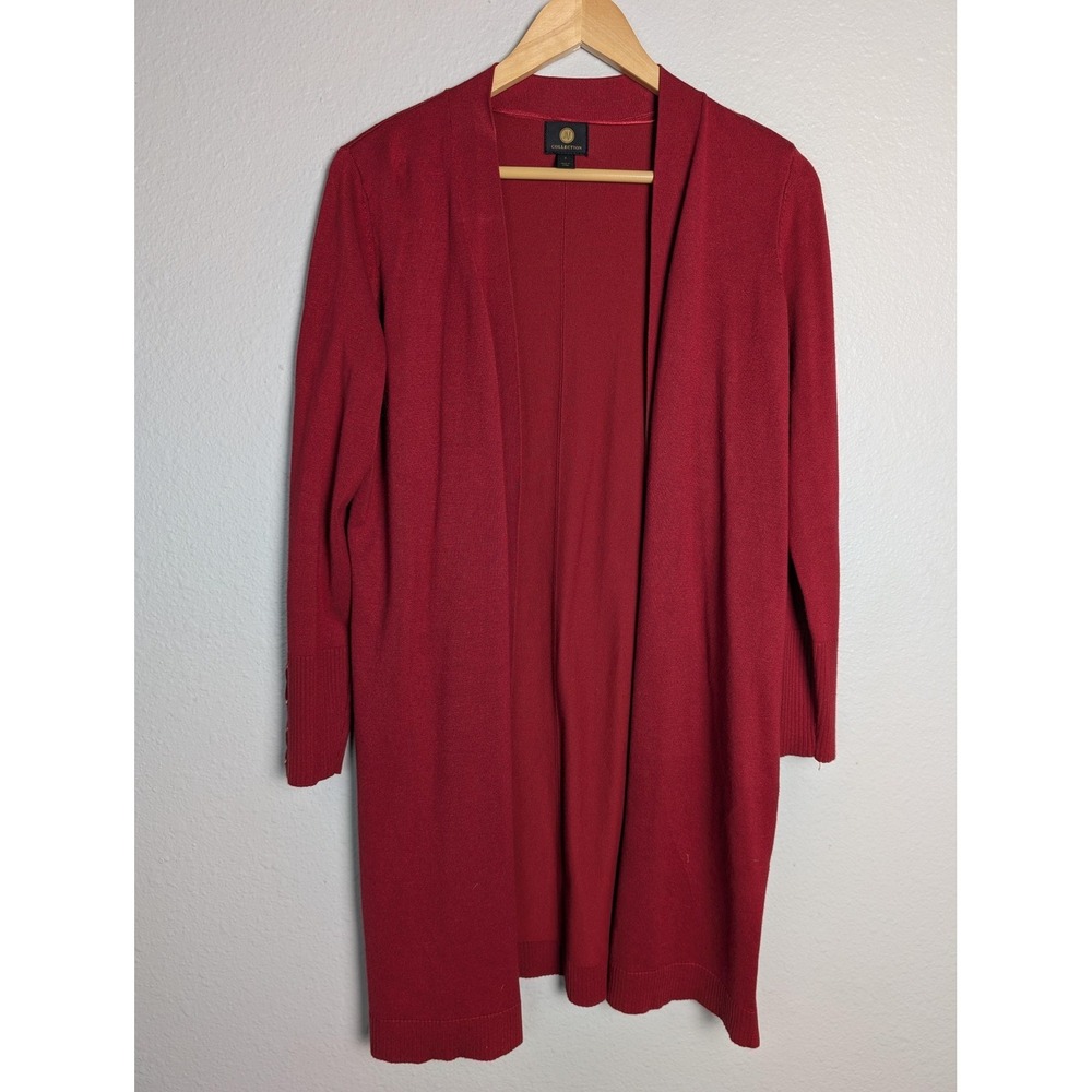 JM Collection Cardigan Sweater Womens S Red Open Front Tight-Knit Longline